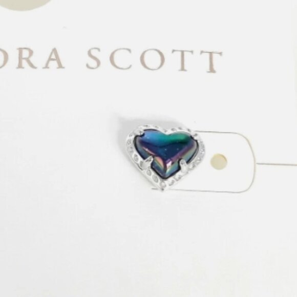 Kendra Scott Anna Heart Stud Earring Navy Iridescent / Silver Rhodium Over Brass - Picture 4 of 6